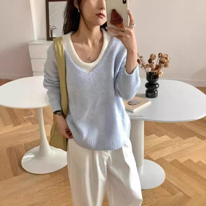
2025 autumn and winter new Korean design soft and glutinous pullover sweater for women loose and lazy style slim sweater top