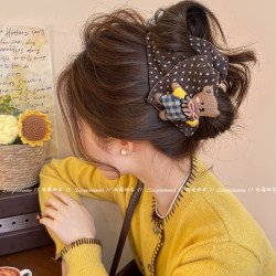 Bear Plush Polka Dot Triangle Claw Clip for Women 2025 New High-End Shark Clip Cute Large Hair Clip Hair Accessory