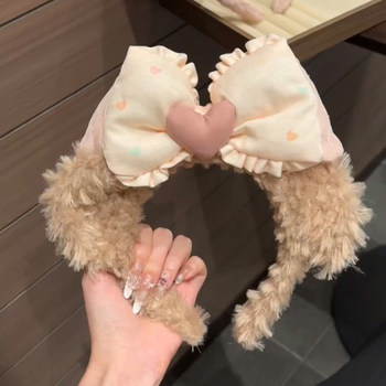 Cute bow furry face wash headband for women 2025 new style headband cartoon amusement park check-in, photo and issue card