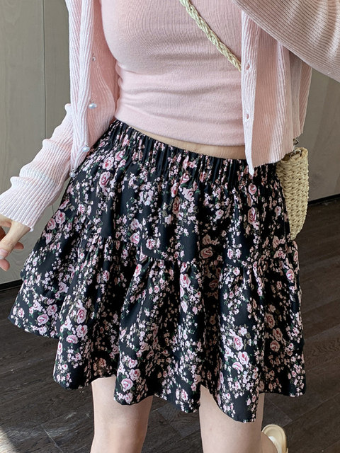 La Chapelle floral skirt for women with high waist slimming 2025 new summer fashion small short skirt A-line skirt
