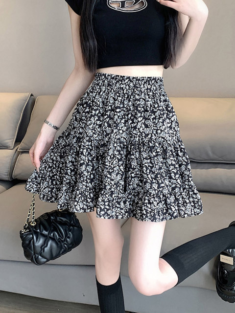 La Chapelle chiffon floral skirt skirt women's high waist slimming 2025 new summer a-line short skirt