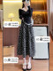 La Chapelle black floral skirt for women slim and slim 2025 new summer hot high-waisted A-line long skirt temperament
