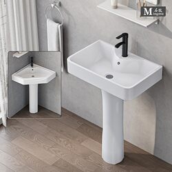 Column-Type Washbasin for Small Bathrooms, Triangular Pedestal Basin, Integrated Ceramic Mini Floor-Standing Washbasin for Balcony