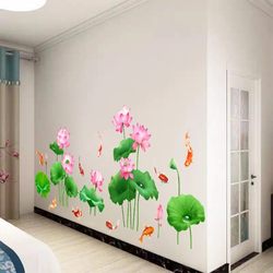 3 Lotus Carp Wall Stickers Warm Bedroom Room Decoration Stickers Self-Adhesive Wallpaper 3D Stereo Wall Stickers