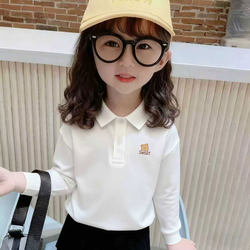 Super Cute Early Autumn Polo Shirt, Korean Style Girl Student School Uniform Base Shirt, Thin Children's Stylish Collared Top