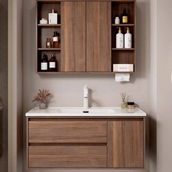 Feng Shui Bathroom Cabinet 64/74/84/94/104/114 Washbasin Cabinet with Integrated Ceramic Basin and Honeycomb Aluminum