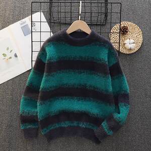 
Mink velvet boys' sweater thickened 2025 winter medium and large children's warm round neck handsome knitted bottoming shirt without pilling