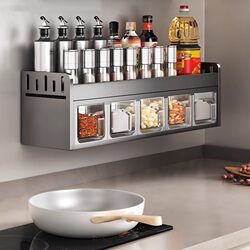 Kitchen Spice Rack, No-Drill Wall-Mounted Multifunctional Seasoning Set, Spice Box and Jar for Home Kitchen Use