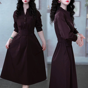 
2025 spring new large size fashionable A-line dress, feminine waist design, slimming mid-length skirt