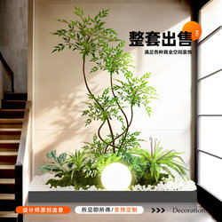 Artificial Plant Landscaping Combination for Indoor Staircases, High-End Luxury Faux Greenery, Biologically Inspired Nandina Bamboo, Window Display Decoration Tree