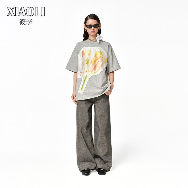 24 Spring and Summer New Product Tulip pattern Really silk gray/white short sleeves