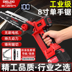 Delixi Electric Chainsaw for Home Use, Small Handheld Logging Saw, Rechargeable Outdoor Tree Cutting Saw, Lithium Battery, Large Capacity Cutting Tool