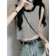 Short sleeveless T -shirt Female Xiakan Shoulder Person with a small Thai sling vest wide shoulder strap on the seaside card waist top