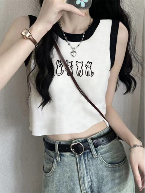 Retro Style Spicy Girl Maple Leaf Printed Camisole Short Vest Top For Women