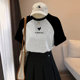 
Pure cotton round neck loose gray short-sleeved T-shirt for women 2025 new summer contrasting ragdoll sleeves retro versatile top