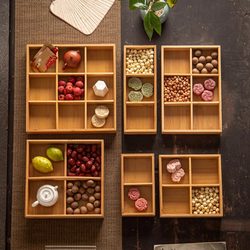 Wooden Tray with Nine Compartments for Brewing Tea, Fruit Platter, Snacks, Dried Fruit Tray, Nine-Compartment Tray, Hot Pot Side Dishes, Platter
