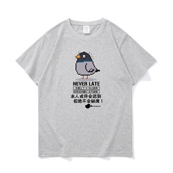 Trendy Chinese-Style Creative Text Design Bird Summer Pure Cotton Loose Short-Sleeve T-Shirt Men's Top Youth Inner Wear Casual Wear