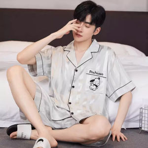 
2025 new pajamas men's summer ice silk shorts shorts thin teenager summer men's home clothing set