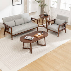 
Solid wood small apartment sofa set combination retro walnut color living room simple office negotiation reception small sofa