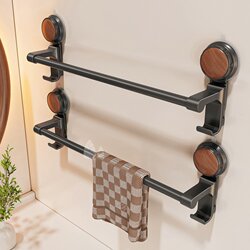 Towel Rack Bathroom No-Drill Storage Rack Suction Cup Wall-Mounted Towel Rack Toilet Bathroom Double Towel Hanging Rod