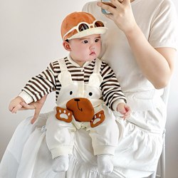 Internet-Famous Baby Romper, Spring and Autumn Thin Style, Pure Cotton, Unisex Baby Crawling Suit, Outing Newborn Clothes, Fake Two-Piece