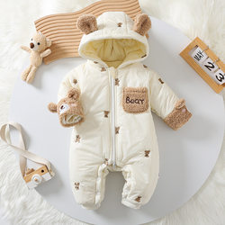 Super Cute Baby Jumpsuit for Autumn and Winter, Thickened with Cotton, Suitable for Both Boys and Girls, Outdoor Cotton Clothing, Newborn Clothes with Added Fleece