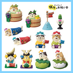 Japanese-style zakka Dragon Boat Festival cat & Shiba Inu with carp streamers, Mount Fuji and onsen desktop decorative mini ornament gift