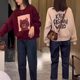 Cartoon printed short velvet sweatshirt for women 2025 spring, autumn and winter new loose slim and thickened casual top trendy