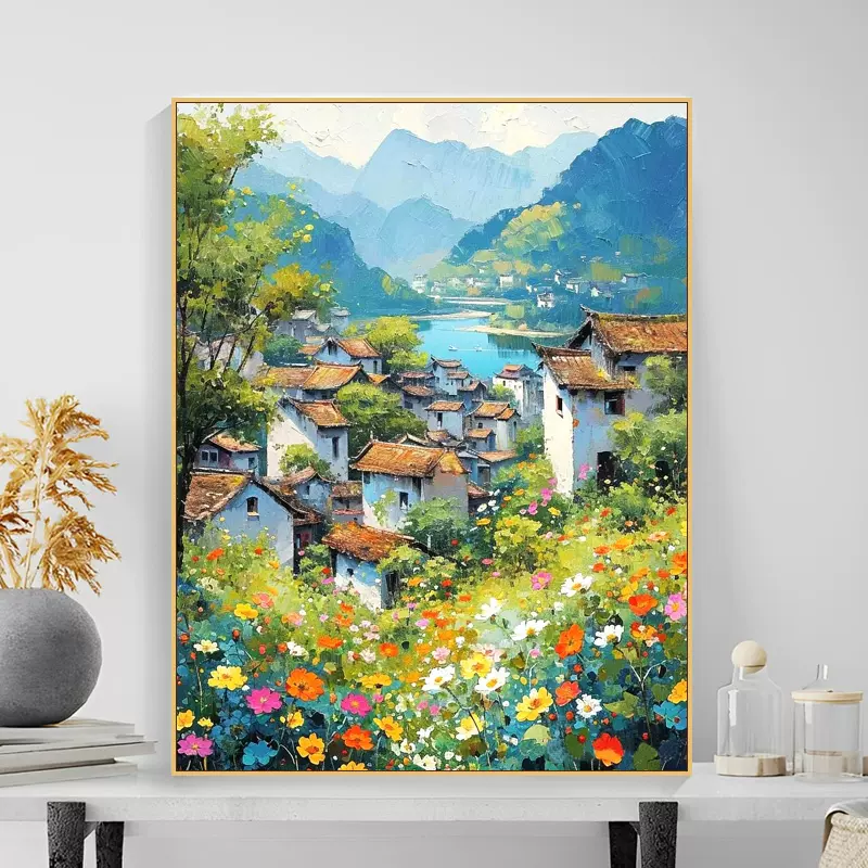 油彩画　風景画 江南水乡数字油画diy风景治愈清新手工绘涂填充色丙烯装饰油彩