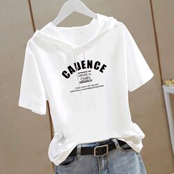 2026 New Pure Cotton White Hooded T-Shirt for Women, Short-Sleeved, Slimming, Summer Design, Stylish Top with Regular Shoulders ins Trendy