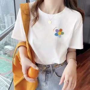
2026 new pure cotton short-sleeved T-shirt women's summer trend fashion loose slimming simple round neck top