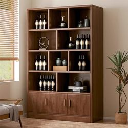 Solid Wood Ecological Board Wine Cabinet Against the Wall, Living Room Display Cabinet, 2026 New Chinese-Style Home Wine Rack Storage Cabinet