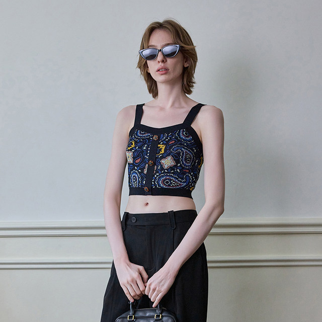 MSLAN summer retro jacquard craft slim short cashew flower petite camisole MECE1005