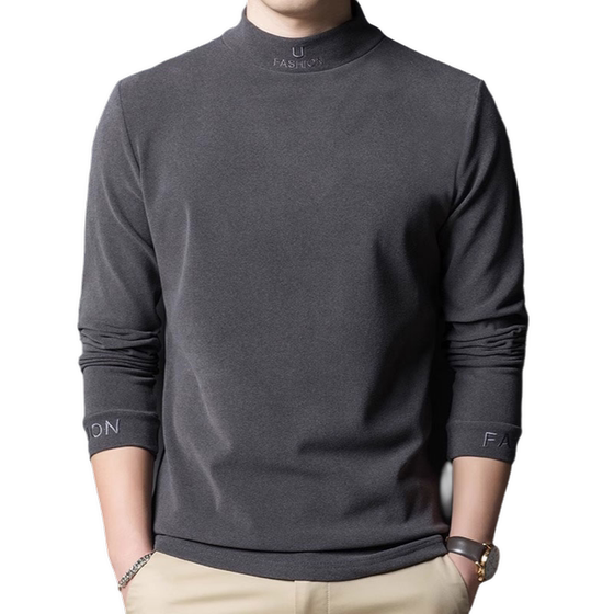 
High-end long-sleeved T-shirt for men with half turtleneck spring and autumn double-sided German velvet underwear to keep warm spring and autumn bottoming T-shirt