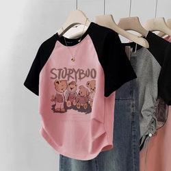 Girls' Raglan Short-Sleeved T-Shirt Summer Wear 2026 New Style Big Children's Pure Cotton Clothes Girls' Tops for Junior High School Students