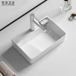 Lejie Ceramic Countertop Basin with Washboard, Balcony Laundry Basin, Household Basin with Left and Right Side Drainage, Single Basin
