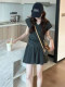 2025 summer outfit new Korean V-neck vest waist T-shirt top + A-line elastic waist skirt two-piece set