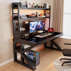 Computer Desk, Desk, Bookshelf, Integrated Desk, Bedroom Home Office Desk, Tempered Glass Simple Work Desk, Gaming Desk