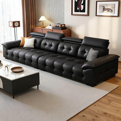 Italian-Style Sofa, Nappa Leather, Light Luxury, High-End Feel, Straight-Row Sofa, Suitable for Large and Small Apartments, Living Room Leather Sofa