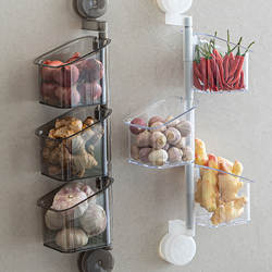 Rotating Hollow Design, Easy to Handle and Store, Suction Cup Fixation, Wall-Mounted Storage Rack for Onions, Ginger, Garlic, Chili Peppers, and Ginger