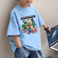 Children's Pure Cotton Short-Sleeve T-Shirt, New Summer Style, Minecraft Boys' Clothing, Half-Sleeve Top, Thin and Trendy