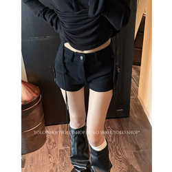 Yolo Shop【Versatile Comfort Zone】Black Stylish High-Waisted Bodycon Stretch Denim Shorts