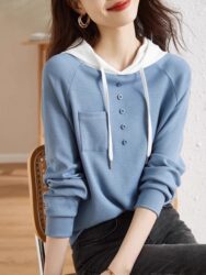 Outlet Clearance Brand Surplus Cut-Label Women's Loose Cotton Tops Casual Hooded Sweatshirts for Spring and Autumn