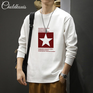 
Men's long-sleeved T-shirt 2026 new spring and autumn white cotton bottoming shirt for men, autumn loose round neck top for men