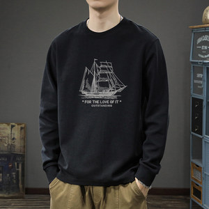 
Heavy cotton long-sleeved T-shirt men's loose large size autumn and winter trend new casual simple round neck bottoming shirt