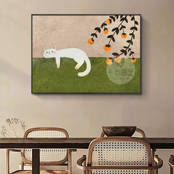 Lazy Cat Living Room Decorative Painting, Cute Animal Healing Style Entrance Mural, Sofa Bedroom Hanging Painting, Niche Art
