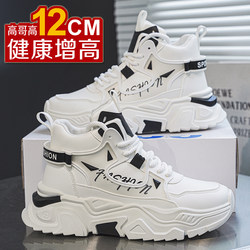 2026 Spring New Thick-Soled Height-Increasing Dad Shoes for Men, 12cm Plush Lining for Warmth, Internal Height Increase Shoes, High-Top White Sneakers