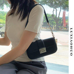 Lu Xiaohuo Suyum Black Luxury Niche Bag for Women, Simple Underarm Bag, Single Shoulder Crossbody Bag, Versatile Small Square Bag
