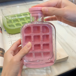 Portable Cup Ice Cube Maker, Travel Cup with Press Ice Cube Mold, Straw Water Cup, Cold Brew Tea Coffee Ice Cube Magic Tool