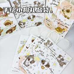 Original Hand-Painted Kitten and Puppy Handbag Paper Bag High-Looking Girly Heart Cartoon Birthday Gift Kraft Paper Bag